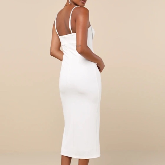 Lulus Upscale Flirt Ivory Rhinestone Sleeveless Bodycon Midi Dress Size L - Picture 3 of 10